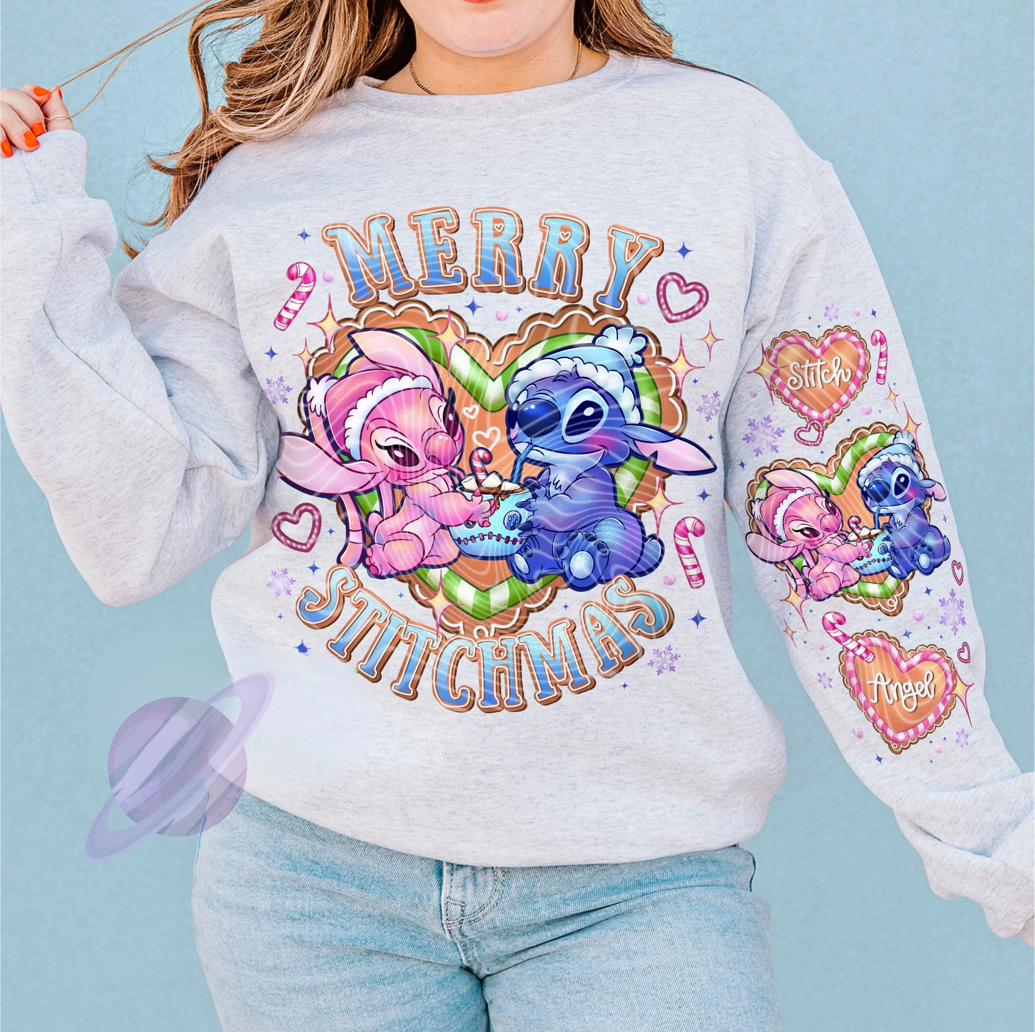 XMAS IN JULY-GINGERBREAD ALIEN- CREWNECK SWEATSHIRT W/ SLEEVE PRINT