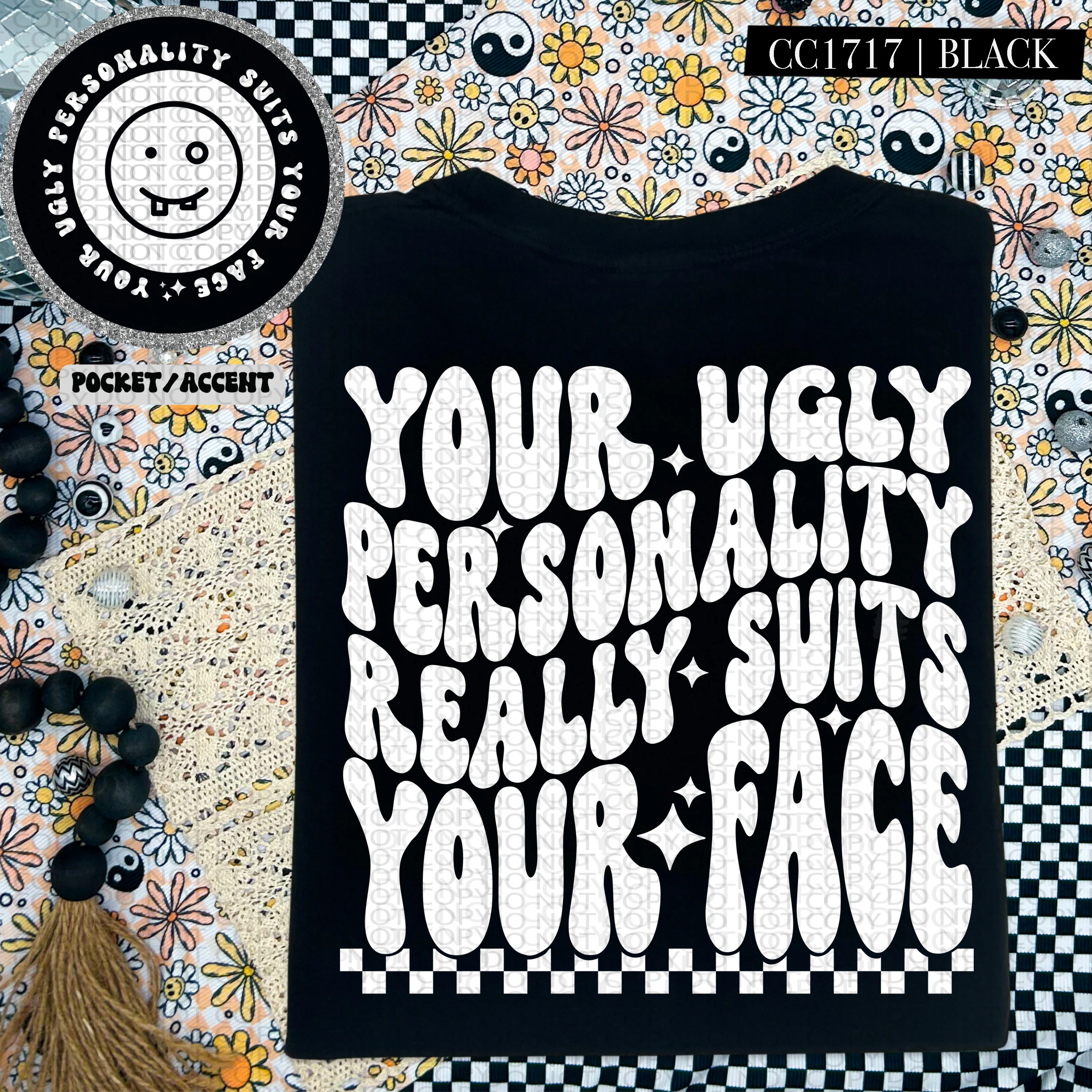 YOUR UGLY PERSONALITY - POCKET PRINT DOUBLE SIDED TEE - Image 2